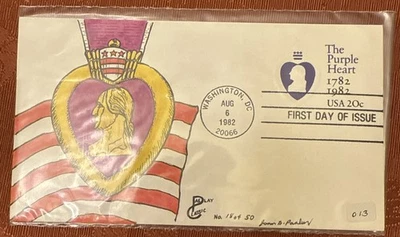 20c FDC Stamp (1982) PURPLE HEART MEDAL AWARD 18 Of Only 50FROM JAMES B. PASLAY - Image 1 of 4
