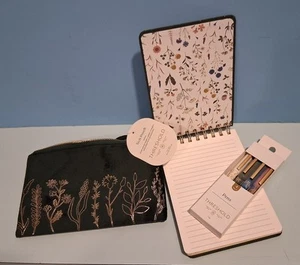 Cuaderno espiral encuadernado en la parte superior de terciopelo verde conjunto de bolígrafos de umbral de 5 x 7,4 y bolsa con cremallera - Imagen 1 de 10