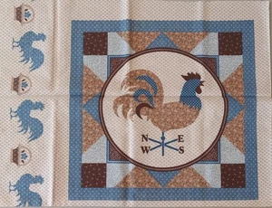 #2 Vintage ~ Blau/Braun ~ "Hahn Wetterfahne" ~ Baumwollstoff Panel ~ 14,75"x14,75"  - Bild 1 von 4