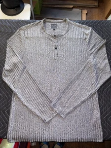 Guess Shirt Mens Large Shining Gray Ribbed Long Sleeve Pullover 1/4 Button - Picture 1 of 6