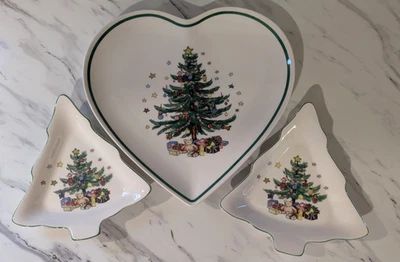Nikko Felices Fiestas Árbol de Navidad en forma de corazón 9,5"" Plato y 2 platos de árbol Foto 1 de 4