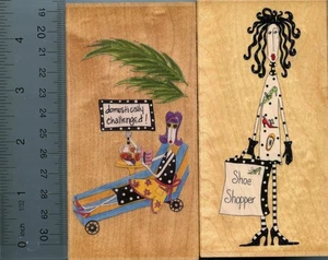 Dolly Mamma's Domestically & Shoe Shopper NEW Wood Rubber Stamps #1001 - Picture 1 of 1