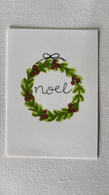 Оригинальный акриловый маркер и ручка ACEO Noel Wreath от Heather Lehto 2,5 x 3,5 дюйма - Изображение 1 из 2