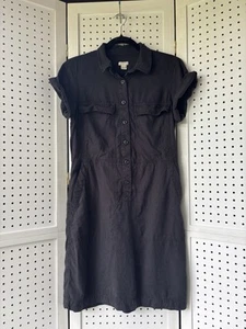 J.Crew Dress Black Utility Short SLV Pockets Lyocell Size 8 Travel Casual Button - Picture 1 of 9