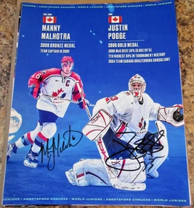 MANNY MALHOTRA JUSTIN POGGE SIGNED 8x10 MATT PHOTO TEAM CANADA WORLD JUNIORS - Bild 1 von 3