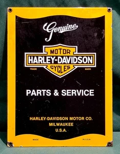 Insegna metallo smaltato porcellana ricambi e servizi moto originale Harley Davidson - Foto 1 di 9