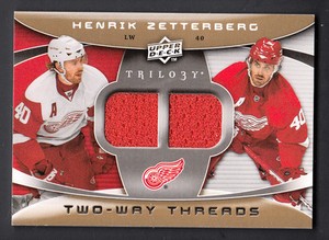 Henrik Zetterberg 2008-09 Upper Deck Trilogy Two Way Threads Dual Jersey Card