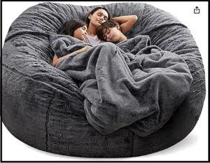 Bean Bag Chairs Giant Bean Bag Cover Soft Fluffy Fur Bean Bag 7Ft Dark Grey - Picture 1 of 5