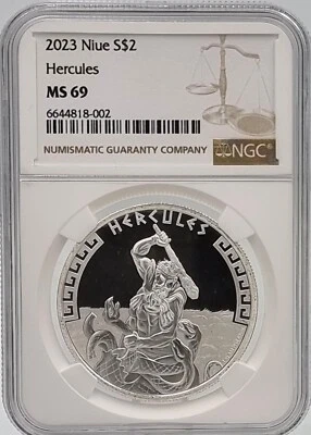 Niue 2023 Ercole mitologia greca 1 oz moneta d'argento NGC MS69 - Immagine 1 di 2