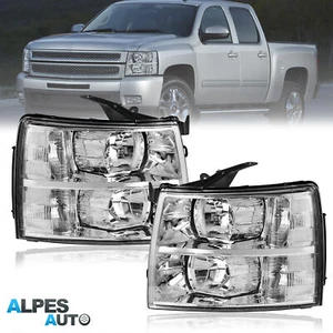 Pair Chrome Headlights Clear Lens For 2007-2013 Chevy Silverado 1500 2500 3500 - Picture 1 of 14