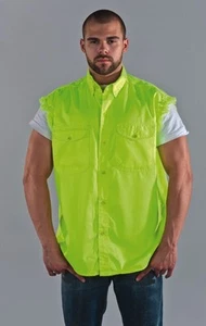 MEN'S MOTORCYCLE FLOURSCENT COTTON HALF SLEEVE CUT OFF SHIRT WITH FRAYED SLEEVES - Picture 1 of 1