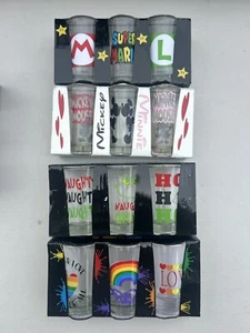 Grinch Mickey Minnie Super Mario Visible 4 sets Of 3 Shot Glass New 12 Glasses - Picture 1 of 6