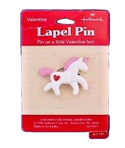Hallmark PIN Valentines Vintage UNICORN w RED HEART 1986 Brooch 200 NEW - Picture 1 of 3