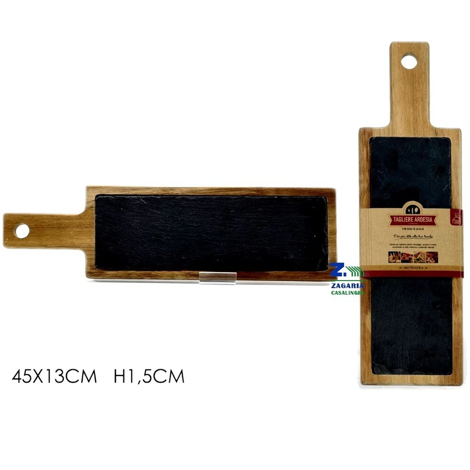 TAGLIERE IN ARDESIA CON BASE IN ACACIA RETTANGOLARE CM 45X13X1,5 H - Immagine 1 di 1