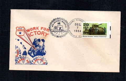 U.S. COVER. USS ARIZONA MEMORIAL SPECIAL CANCEL & COLOR CACHET WORK FOR VICTORY Cover