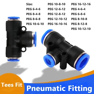 Pneumatic Reducing Tees Push Fit ,Metric Push In Fitting Air Water Pipe 4mm-16mm - Picture 1 of 23
