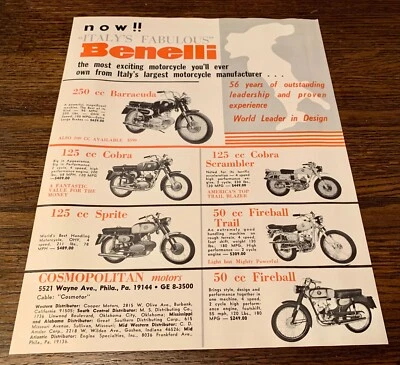 BENELLI SPRITE BARRACUDA FIREBALL PARILLA HIGH CAM CAPRIOLO CAPRI 销售手册 — 第 1/2 张图片