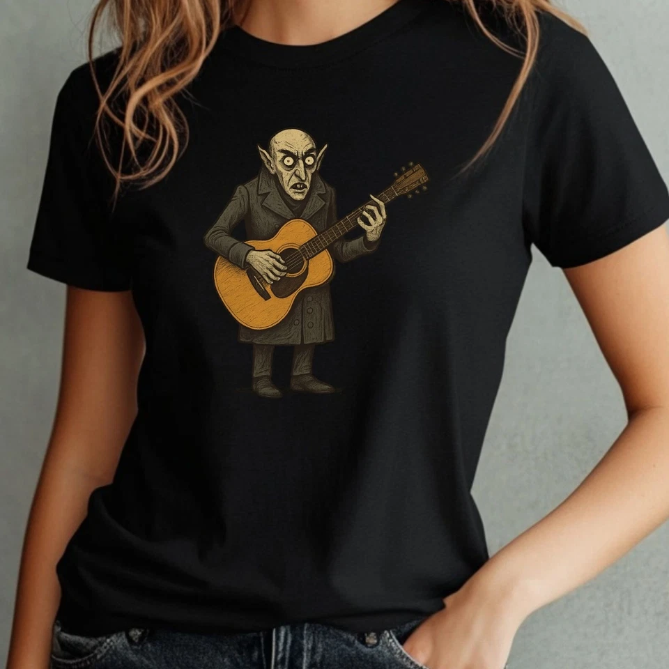 T-Shirt Frauen Nosferatu mit Gitarre Motiv Baumwolle Größe S bis 3XL - Bild 1 von 1
