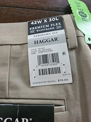 NUEVO Pantalones Haggar Performance Comfort Calce Recto Elásticos 4 Vías 42x30 Tostado $70 Foto 1 de 4