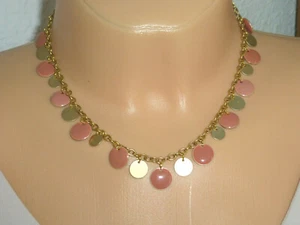 Halskette Gliederkette Bettelkette Gold Emaille-Münzen Puder Altrosa verstellbar - Bild 1 von 9