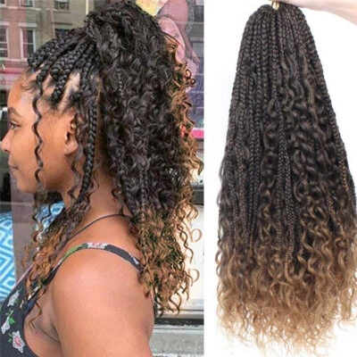 18"-24" Messy Bohemian Box Braids Curly End Synthetic Boho Crochet Braiding Hair