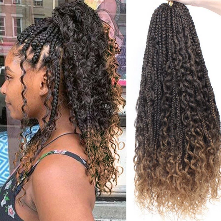 18"-24" Messy Bohemian Box Braids Curly End Synthetic Boho Crochet Braiding Hair