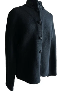 Ralph Lauren Women's LARGE Black Lambswool  Button up Jacket faux fur collar EUC - Picture 1 of 9