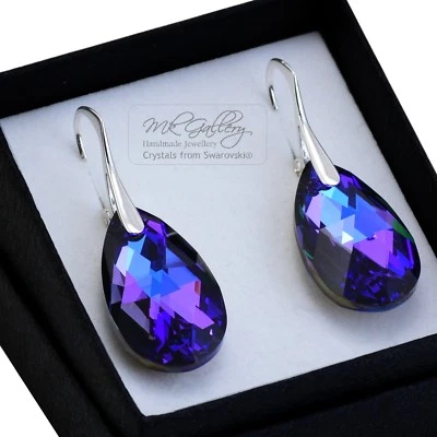 925 Sterling Silver Earrings/Set Crystals from Swarovski® 22mm Pear Heliotrope - Image 1 of 4
