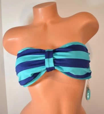 Top de bikini reversible a rayas azul espléndido para mujer talla L nuevo con etiquetas Foto 1 de 4