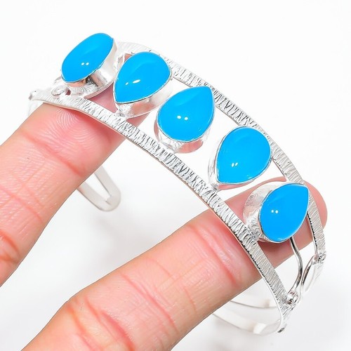 VALENTINO Bracciale gioiello argento sterling 925 pietra preziosa calcedonio blu regolabile