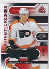 2022-23 UD SP GAME USED AUTHENTIC ROOKIES RED #201 FLYERS HAYDEN HODGSON /227