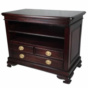 Antique Colonial Style Mahogany Wood 3 Drawers Tv Cabinet With Shelves - Picture 1 of 6