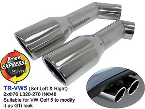 Exhaust tips dual tailpipe trims 3" 76mm for VW Golf V 5 MK5 to give a GTi look - Picture 1 of 10