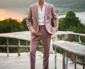 Lightweight Pink Suit Formal 2-Piece Men’s Outfit for Weddings, Business & Event - Picture 1 of 5