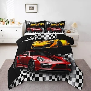Manfei Sports Car Comforter Set Full Size, Red and Yellow Racing Car Bedding ... - Picture 1 of 6