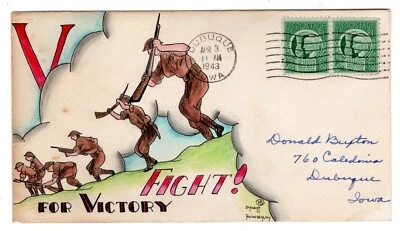 #908 on Dorothy Knapp Hand Painted Cachet #15 - WWII Patriotic 1943  - Image 1 of 2