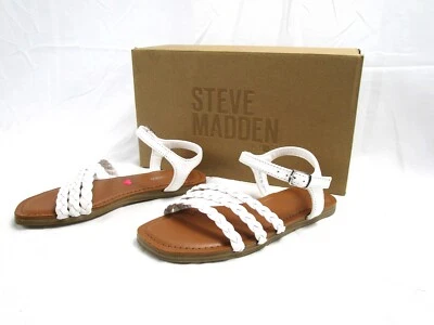 Steve Madden Georjia Girls White w Brown Sandals, Little Kid Sz 13 Flat Footwear - Image 1 of 4