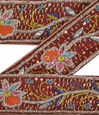 Borde de sari vintage sánscrito cuentas a mano decoración artesanal adornos lentejuelas 1 yarda encaje Foto 1 de 4