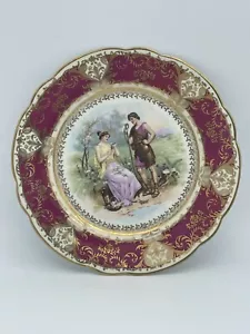 Crown Imperial Luncheon Plate Red Gold Gilding Roman Scalloped Edge Antique RARE - Picture 1 of 6