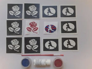 England rugby glitter tattoo set inc. stencils + glue + glitter World Cup Lions - Picture 1 of 1
