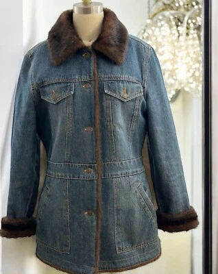 Marvin Richard’s  Y2K Denim Faux Fur Trim Coat Women’s Medium 90’s 2000’s Retro - Image 1 of 4