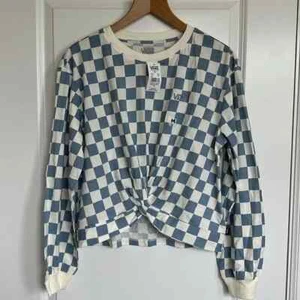 VANS sz Medium Printed Knotty Long Sleeve Shirt Women's Ashley Check Blue White - Picture 1 of 8