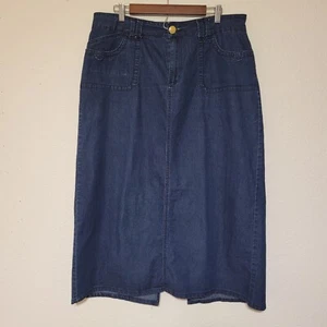 Cato Woman Long Denim Blue Jean Skirt Modest Size 16W Back Split Pockets - Picture 1 of 6