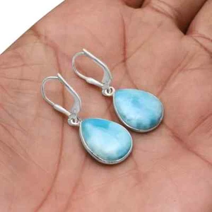 Larimar Gemstone Stud Earring 925 Sterling Silver Women Handmade Jewelry R-203 - Picture 1 of 8