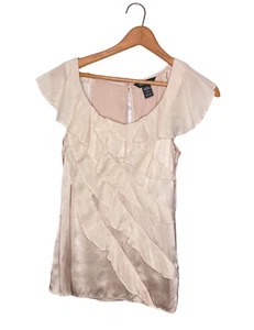 White House Black Market 6 Champagner Seide Stretch Kaskaden Rüschen Bluse Top - Bild 1 von 4