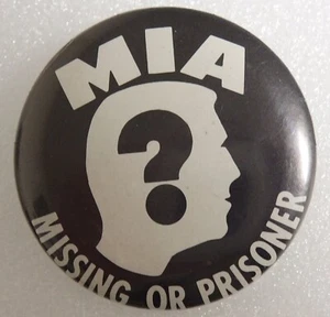 Vintage MIA Missing Or Prisoner Pinback Button Pin Black And White Vietnam War - Picture 1 of 6