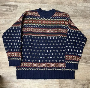 VTG. 90’s Abercrombie & Fitch Navy Rust “The Big Sweater” Mens L Wool Fair Isle - Picture 1 of 7