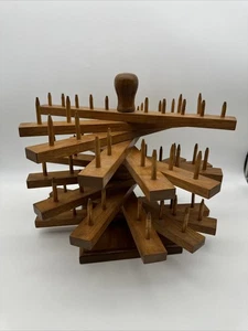 Vintage Wood Sewing Carousel  Rotating 62 Spool Thread Holder Craft Room Decor - Picture 1 of 17