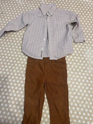 Janie and Jack Old Navy Boys 18-24 Corduroy Pants & Long Sleeve Button Up - Image 1 of 4