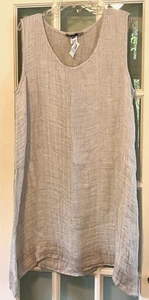 Flachs beige Leinen ärmellose gebänderte Tunika, Größe L, neu - Bild 1 von 4